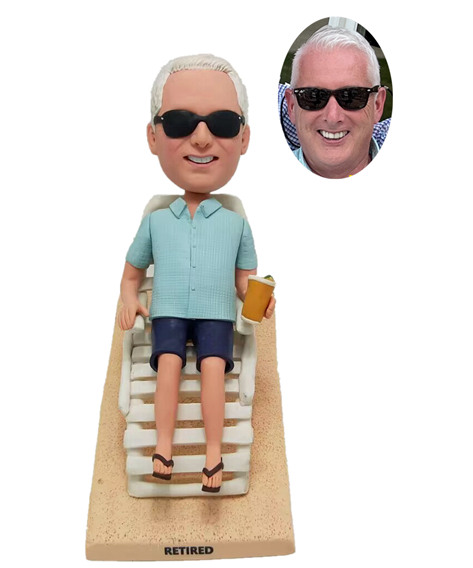Custom Bobbleheads Man On Beach Chair Bobbleheads For Retired Boss Dad  - Click Image to Close